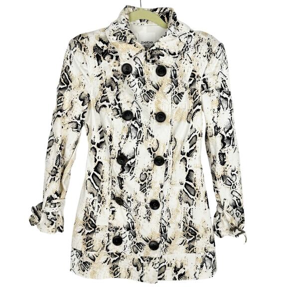 bebe Y2K Snake Skin Print Stretch Double Breasted Cotton Trench Coat Sz XS - Picture 1 of 13